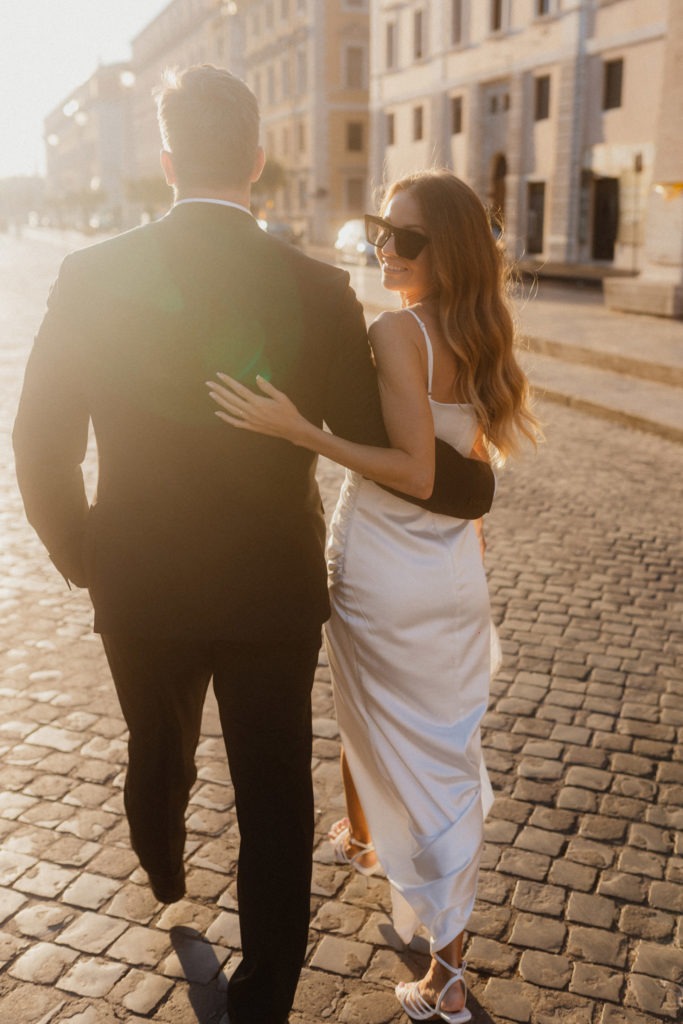Editorial style of wedding, wedding couple in streets of Rome